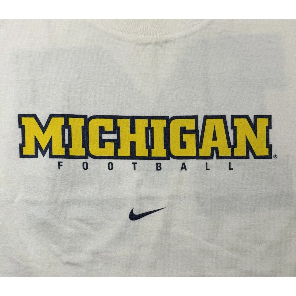 Vintage Nike University Michigan Wolverines Football T Shirt Vtg Swoosh Sport LG